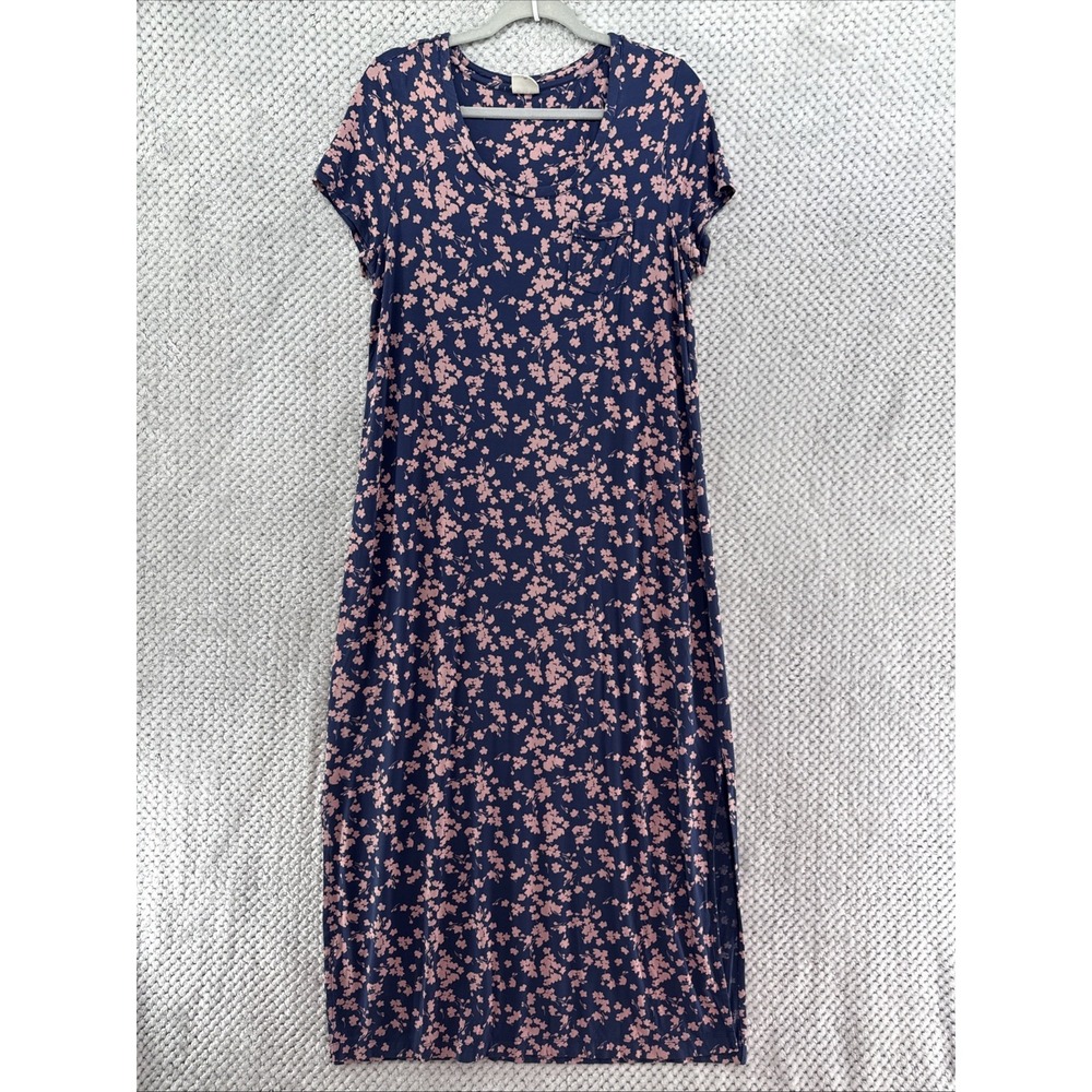 Soma Pajama Sleepwear Gown Womens M Blue Pink Floral Scoop Neck Short Sleeve